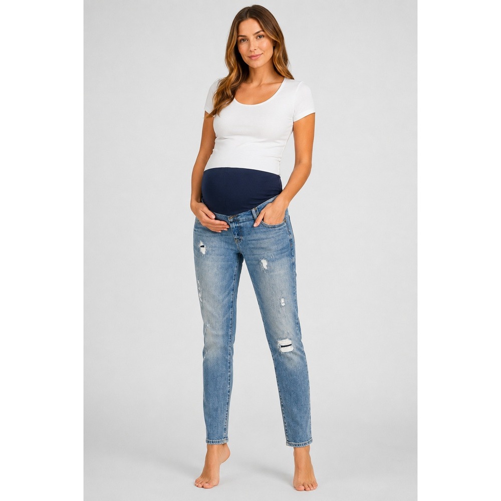 GAP Maternity Girlfriend Jeans Women's 4-8‎ Full Panel Stretch Distressed